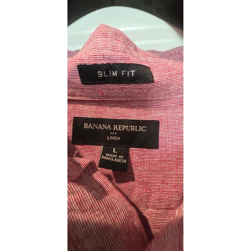 Banana Republic Mens Slim‎ Fit Linen Cotton Button Down Shirt Red Pink Large